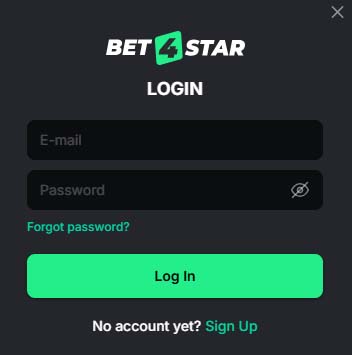 Bet4star casino login screenshot