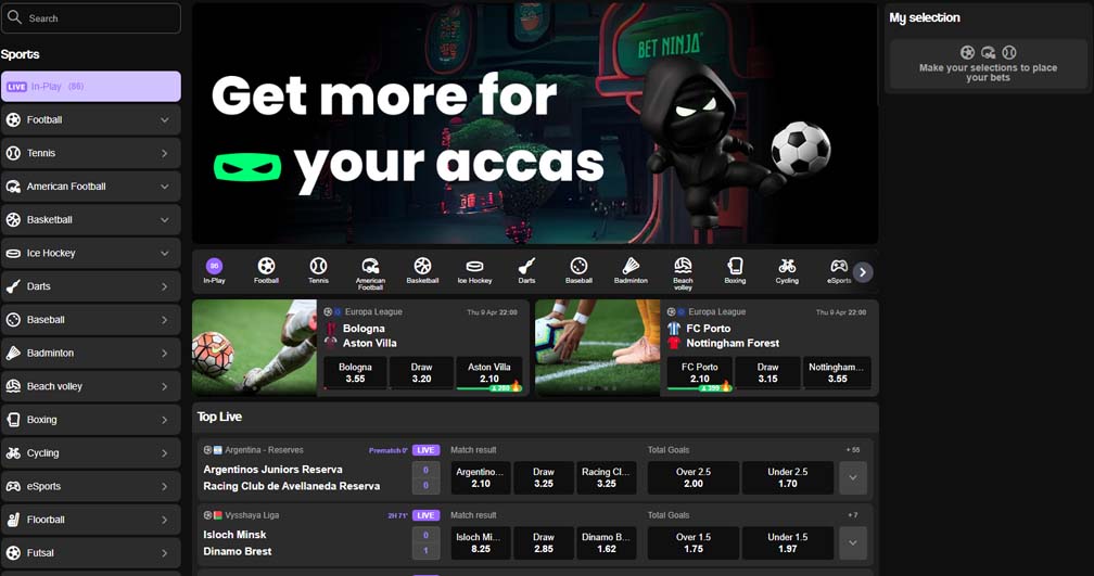 Betninja Casino sportsbook screenshot