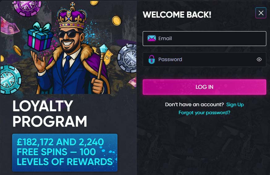 Britsino Casino login screenshot