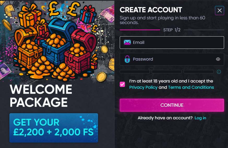 Britsino Casino signup screenshot