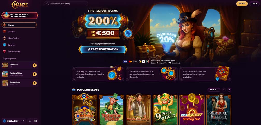 Chanze Casino main page-screenshot