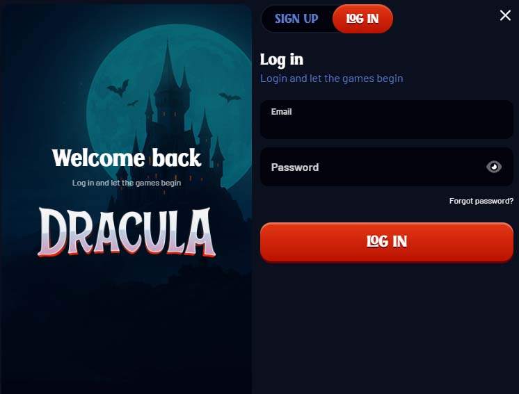 Dracula Casino login screenshot