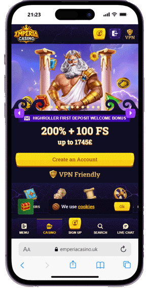 Emperia casino mobile screenshot