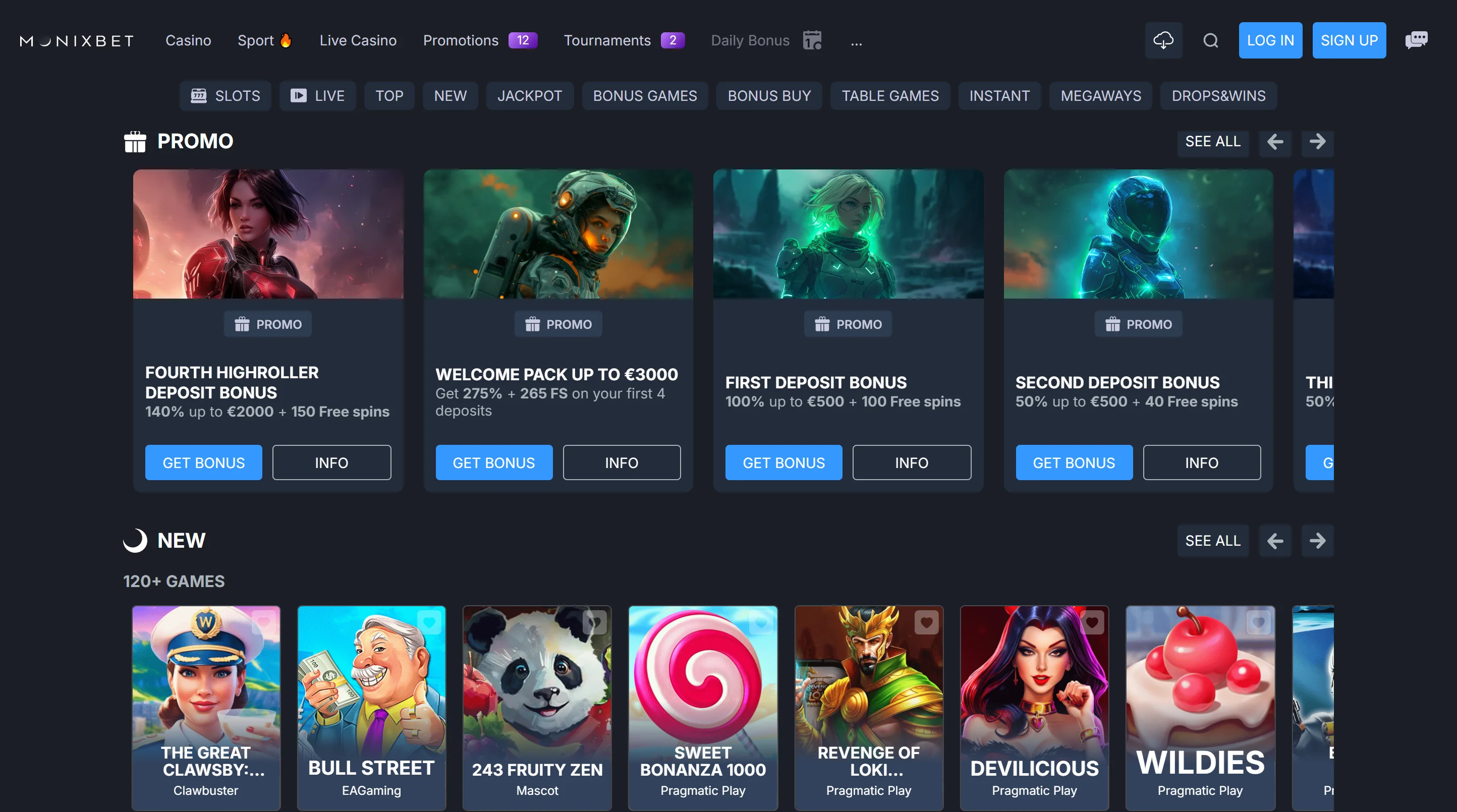 Monixbet Casino Games Screenshot
