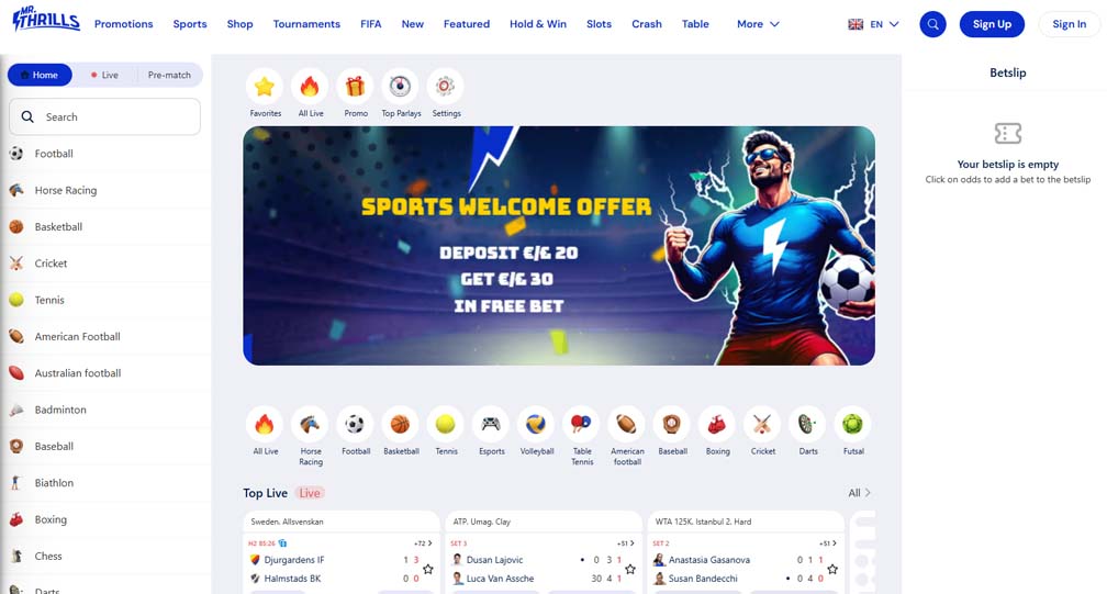 MrThrills casino sportsbook screenshot
