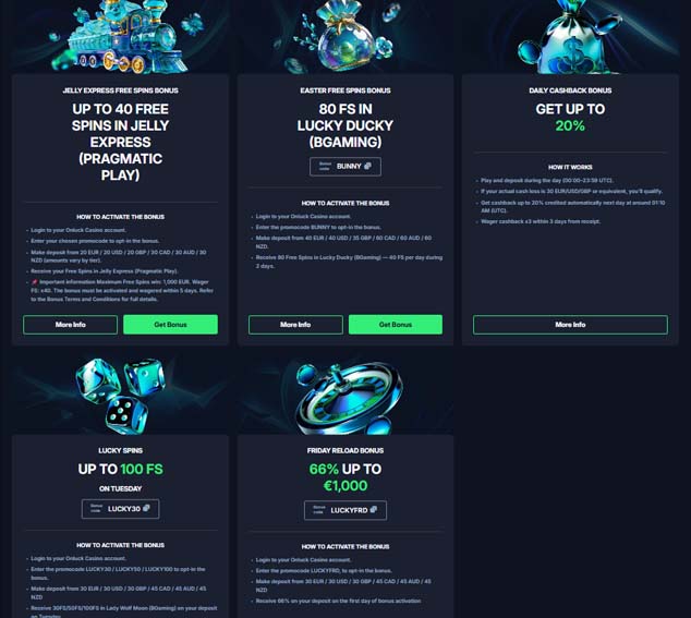 OnLuck Casino bonuses screenshot