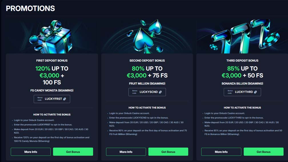 OnLuck Casino welcome bonus screenshot
