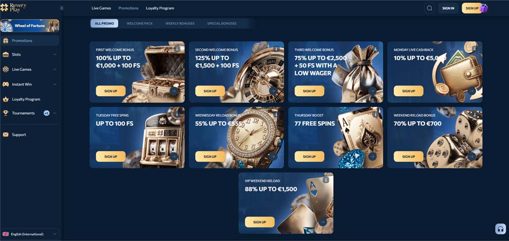 ReveryPlay Casino bonuses screenshot
