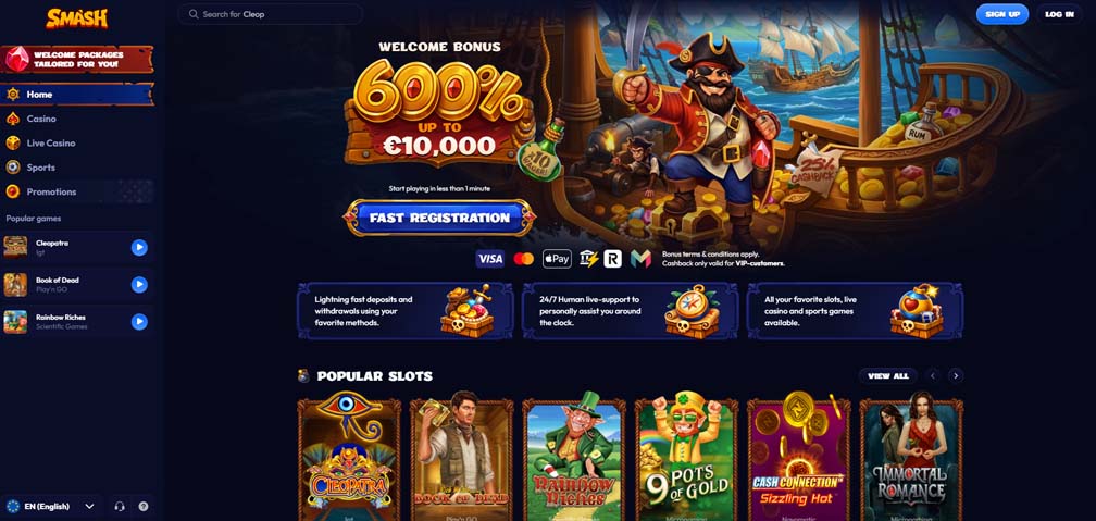 smash casino main page screenshot