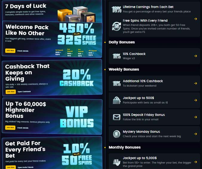 Snatch Casino bonuses screenshot