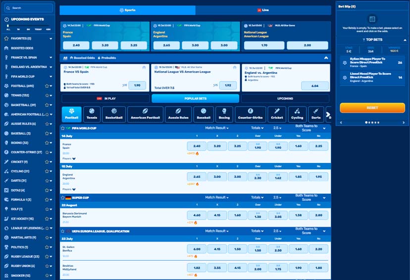 Spinfin casino sportsbook screenshot