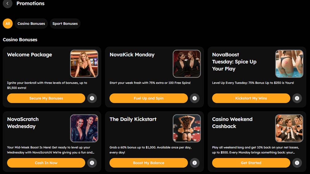 Vegasnova Casino bonuses screenshot