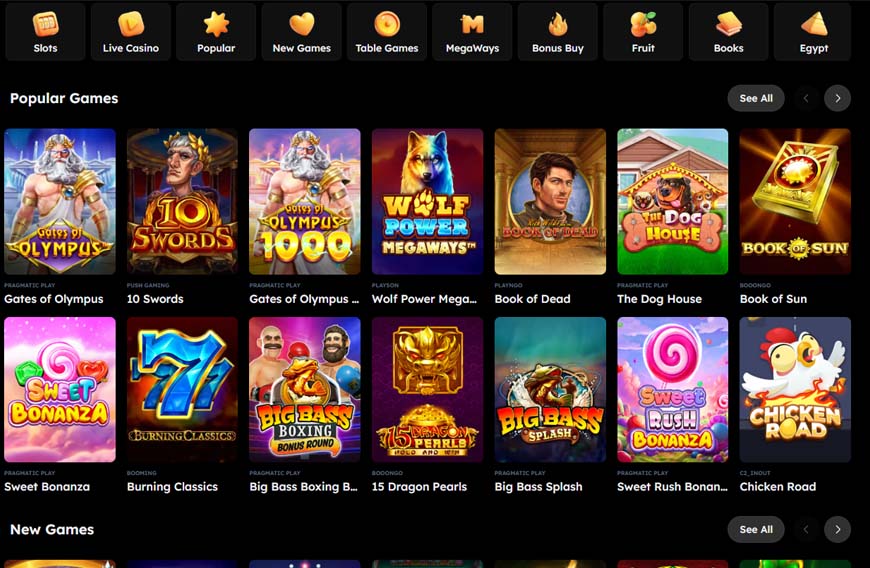 Vegasnova Casino games screenshot