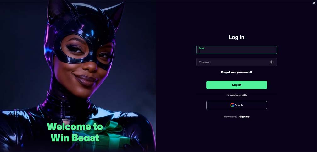 WinBeast Casino login screenshot