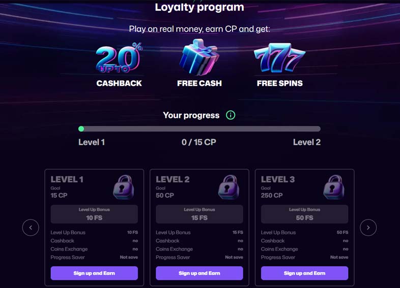 WinBeast Casino loyalty bonuses screenshot