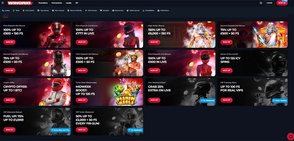 Winorio Casino bonuses screenshot