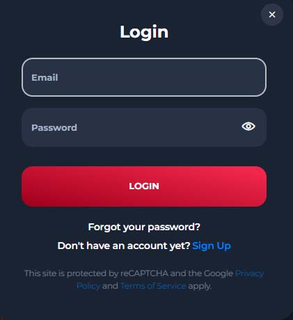 Winorio Casino login screenshot