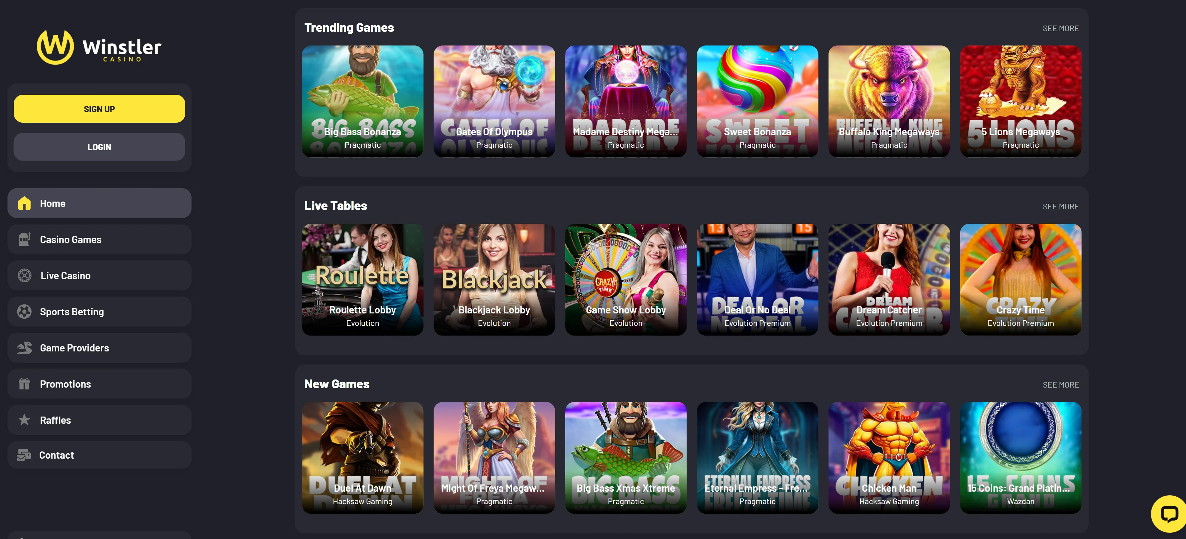 Winstler Casino Games Screenshot