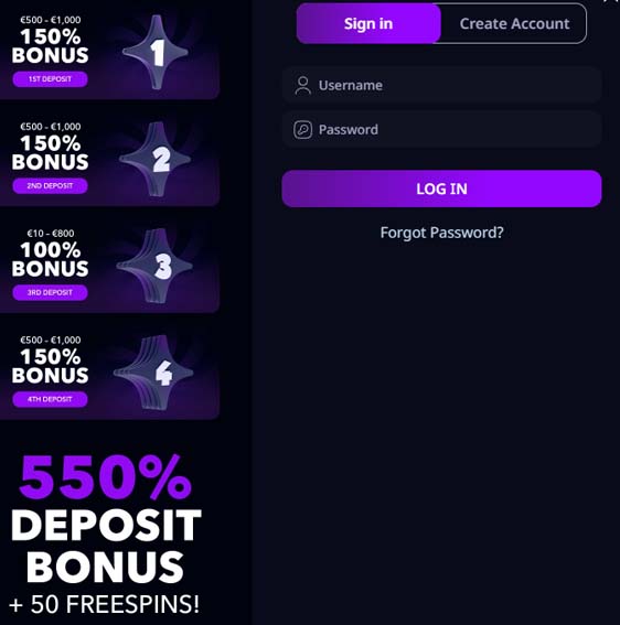 Zizobet casino login screenshot