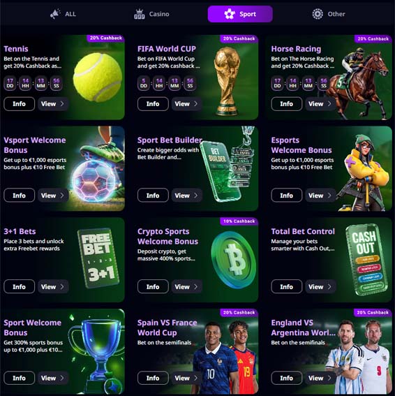 Zizobet casino sports betting bonuses screenshot